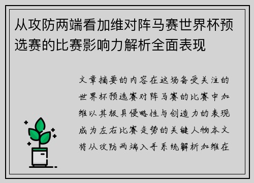 从攻防两端看加维对阵马赛世界杯预选赛的比赛影响力解析全面表现